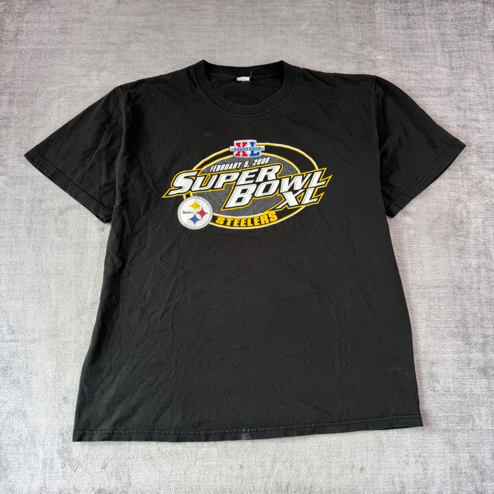 Pittsburgh Steelers Mens XL Black Vintage Y2K Super Bowl XL 2006 NFL Football